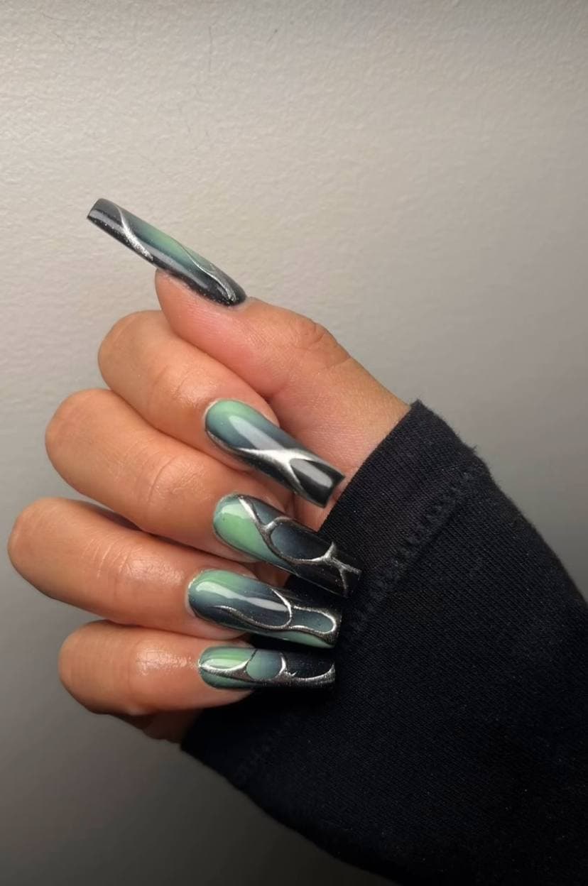 Chrome green nails