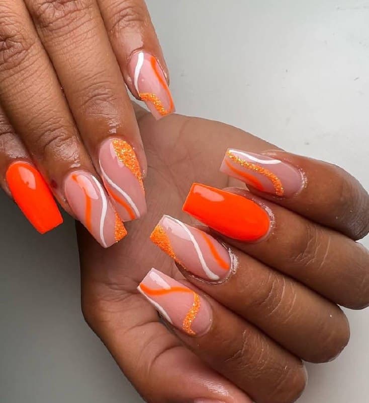 Orange neon nails
