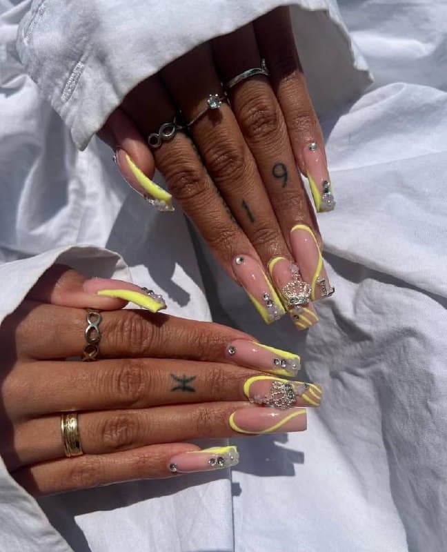 Yellow bling nails